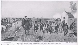 Wellingtons march fra Quatre Bras til Waterloo, 1815, illustration fra "Hutchinson